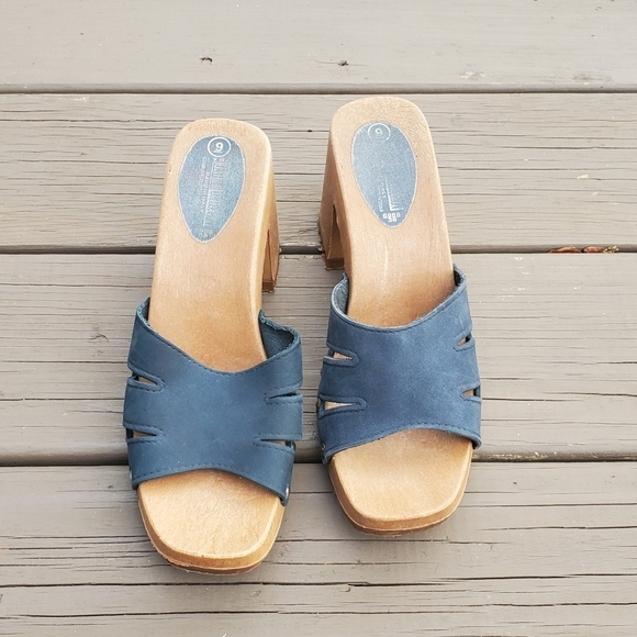 Vintage 90s y2k Bratz Blue Suede Leather Chunky Heel Lug Sole Platform Sandals 9 - Picture 5 of 8